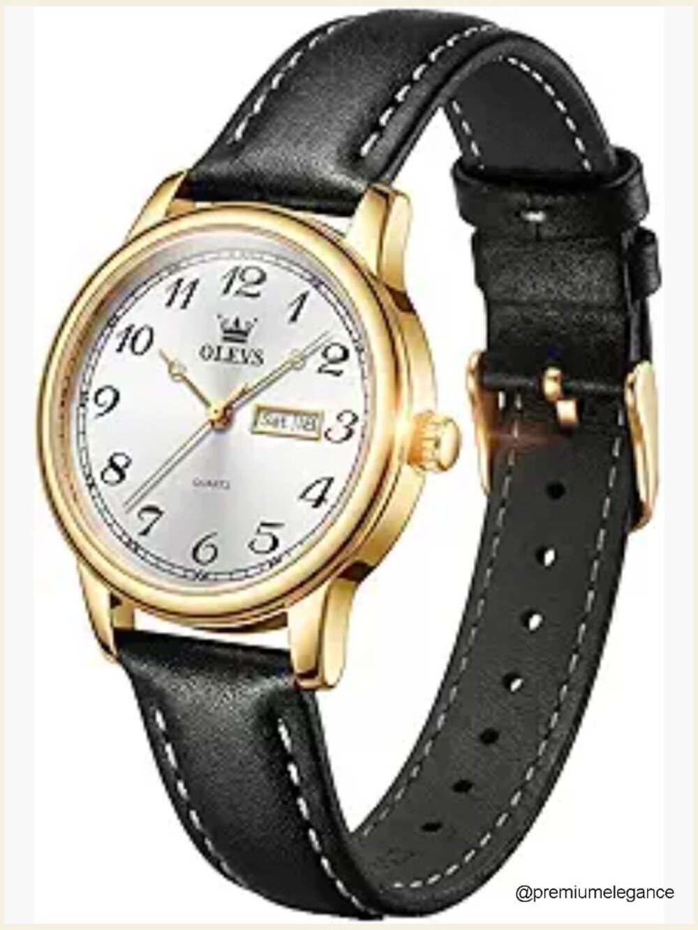 Vintage Leather Watch with Day Date - Minimalist Waterproof Quartz Wrist Watch